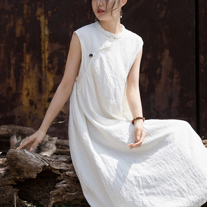 Buddha Stones Handmade Tie Dye Midi Dress Linen Sleeveless Dress - image 16