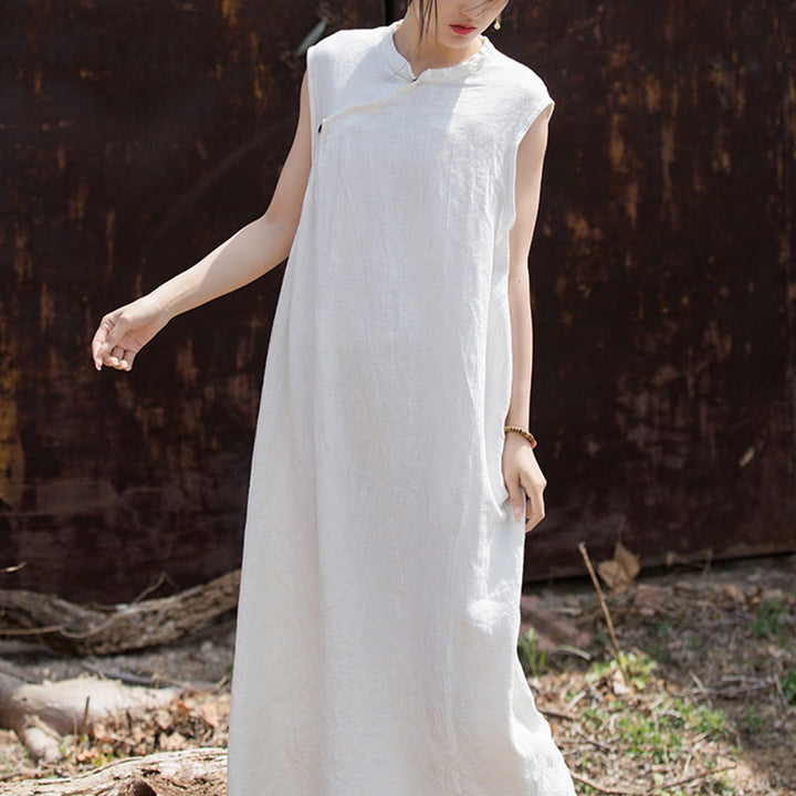 Buddha Stones Handmade Tie Dye Midi Dress Linen Sleeveless Dress - image 14