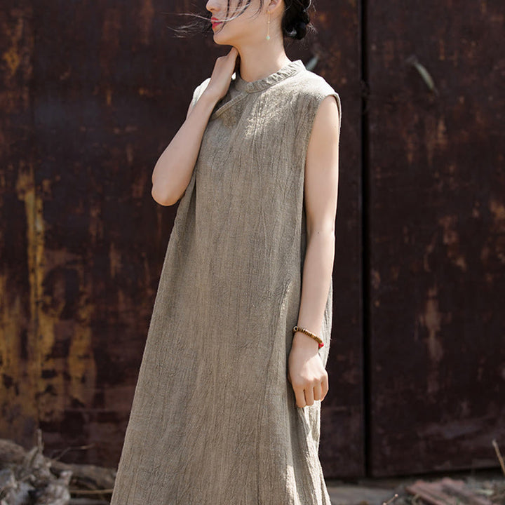 Buddha Stones Handmade Tie Dye Midi Dress Linen Sleeveless Dress - image 20