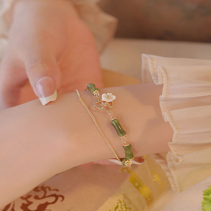 Buddha Stones 14k Gold Plated Copper Peridot Bamboo Flower Wealth Double Layer Bracelet - image 7