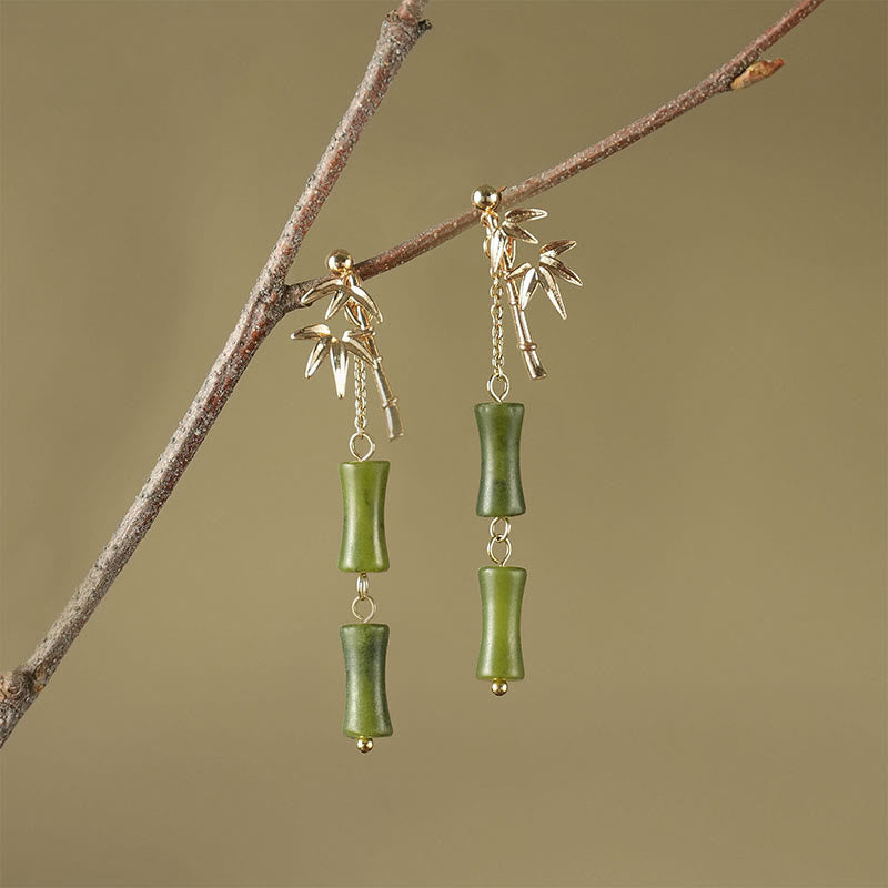 Buddha Stones 925 Sterling Silver Posts Copper Plated Gold Natural Peridot Bamboo Leaf Drop Earrings - Peridot(925 Sterling Silver Posts) - image 0