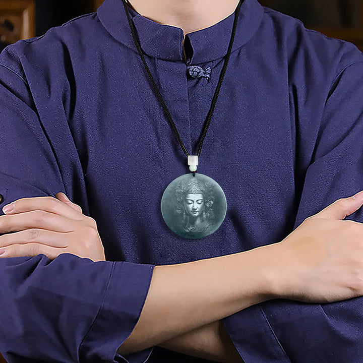 Buddha Stones Kwan Yin Avalokitesvara Jade Abundance String Necklace Pendant - image 5