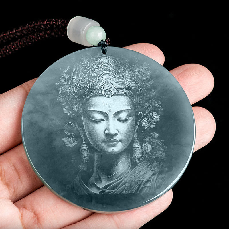 Buddha Stones Kwan Yin Avalokitesvara Jade Abundance String Necklace Pendant - image 2