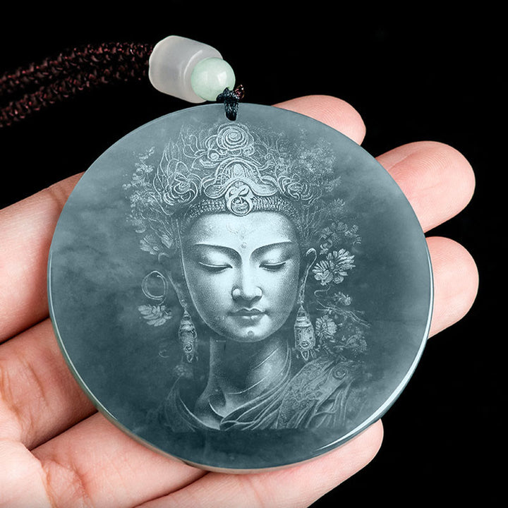 Buddha Stones Kwan Yin Avalokitesvara Jade Abundance String Necklace Pendant - image 2