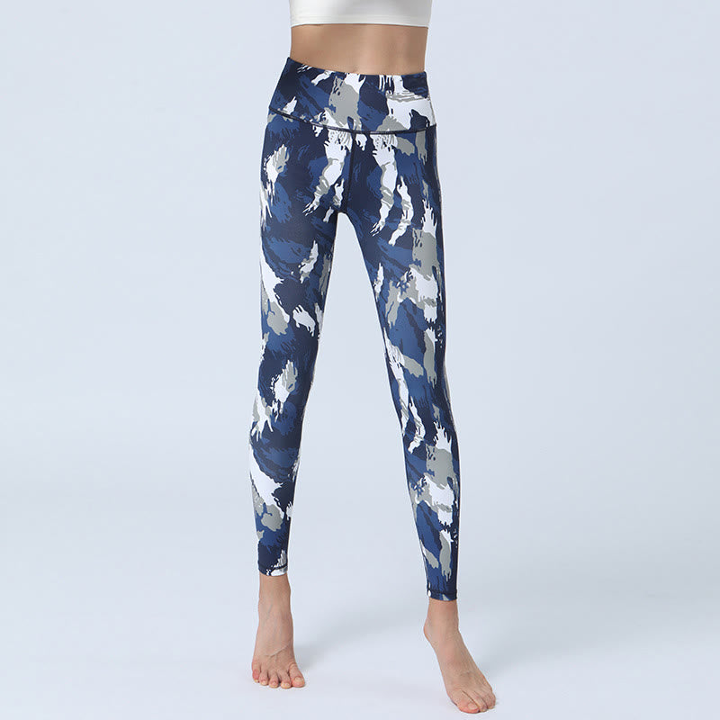 Buddha Stones Flowers Leaves Print Sports Fitness Yoga High Waist Leggings Women's Yoga Pants - Dark Blue White - US8-10,UK/AU12-14,EU40-42 (XL) - image 1