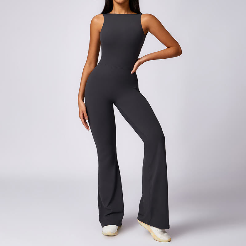 Buddha Stones Women Casual Sleeveless Jumpsuit Flare Pants Sports Fitness Yoga Bodysuit - Gray - US8-10,UK/AU12-14,EU40-42 (XL) - image 14