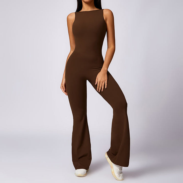 Buddha Stones Women Casual Sleeveless Jumpsuit Flare Pants Sports Fitness Yoga Bodysuit - Brown - US8-10,UK/AU12-14,EU40-42 (XL) - image 20