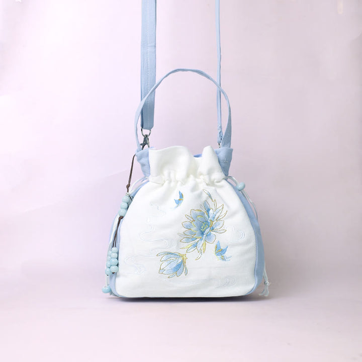 Buddha Stones Embroidered Butterfly Lotus Magnolia Cotton Linen Tote Crossbody Bag Shoulder Bag Handbag - image 11