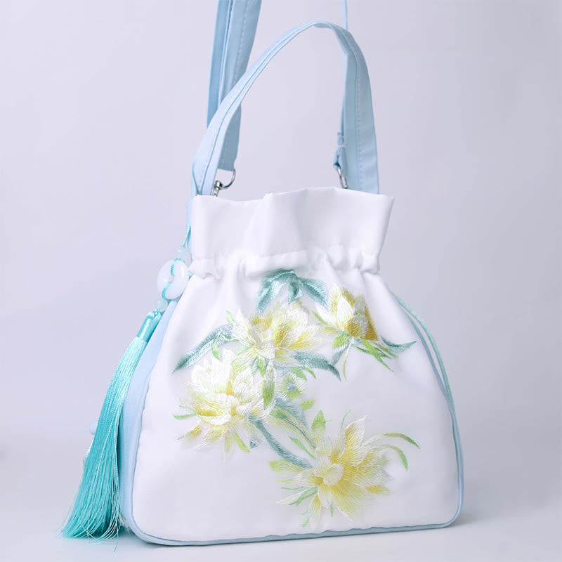 Buddha Stones Suzhou Embroidery Rabbit Lotus Epiphyllum Peony Magnolia Silk Tote Crossbody Bag Shoulder Bag Handbag - image 1