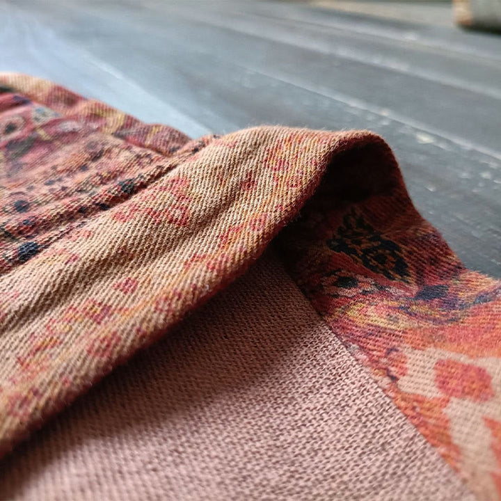 Buddha Stones Orange Flower Geometry Print Cotton Open Front Jacket With Pockets - image 9