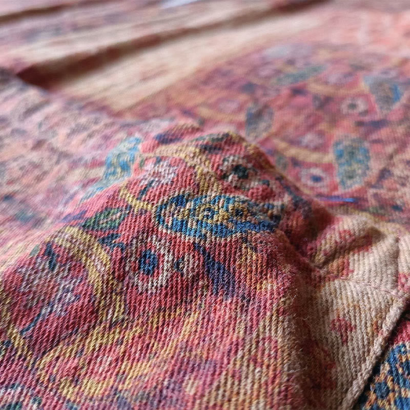 Buddha Stones Orange Flower Geometry Print Cotton Open Front Jacket With Pockets - image 11