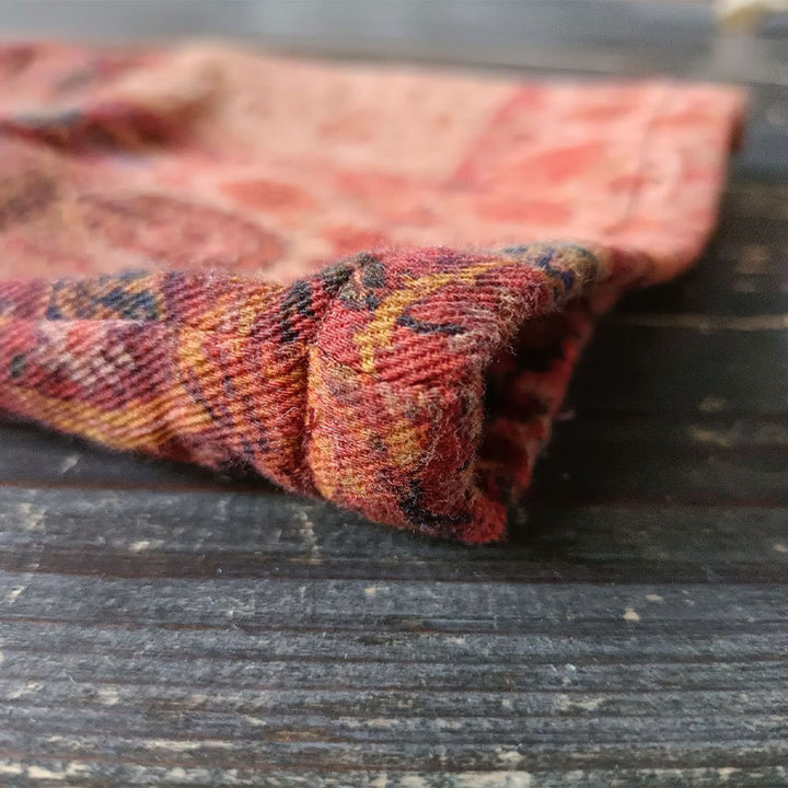 Buddha Stones Orange Flower Geometry Print Cotton Open Front Jacket With Pockets - image 14