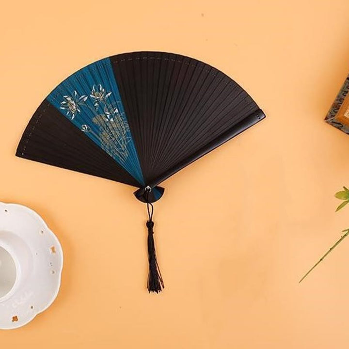 Buddha Stones Hibiscus Flower Plum Blossom Handheld Bamboo Folding Fan - image 5