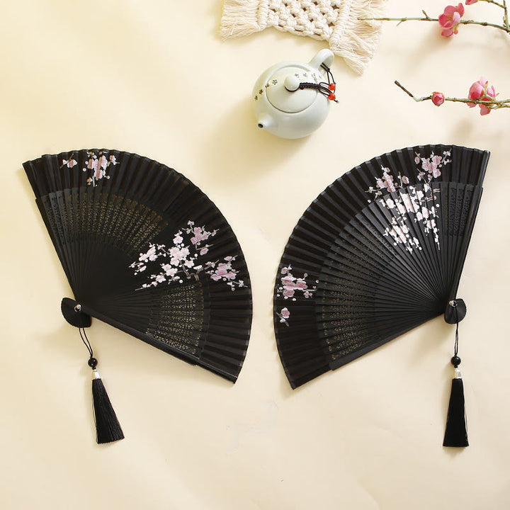 Buddha Stones Hibiscus Flower Plum Blossom Handheld Bamboo Folding Fan - image 7
