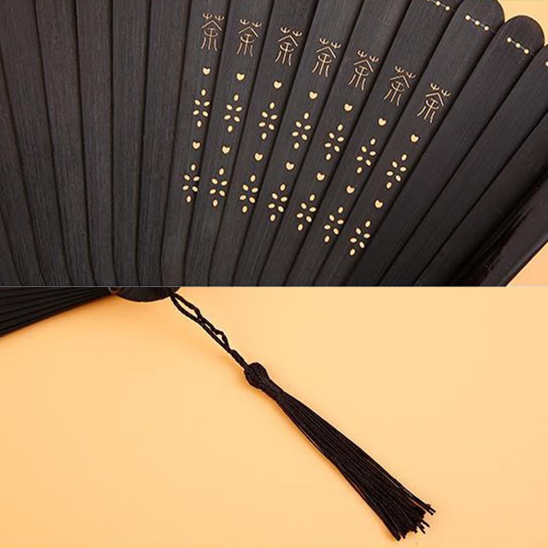 Buddha Stones Hibiscus Flower Plum Blossom Handheld Bamboo Folding Fan - image 9