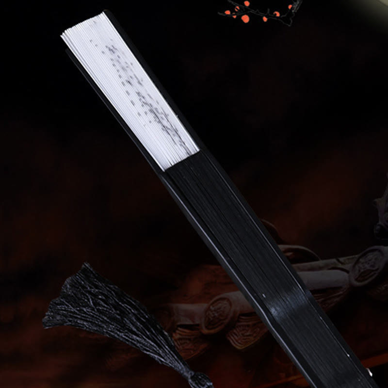 Buddha Stones Mountains Plum Blossom Lotus Magpie Bamboo Leaves Handheld Silk Bamboo Folding Fan 22.5cm - image 14