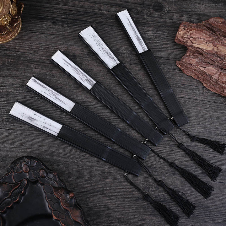 Buddha Stones Mountains Plum Blossom Lotus Magpie Bamboo Leaves Handheld Silk Bamboo Folding Fan 22.5cm - image 12