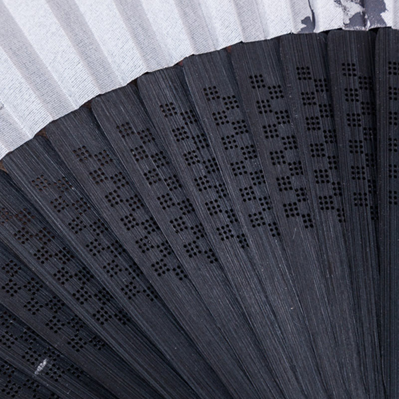 Buddha Stones Mountains Plum Blossom Lotus Magpie Bamboo Leaves Handheld Silk Bamboo Folding Fan 22.5cm - image 6