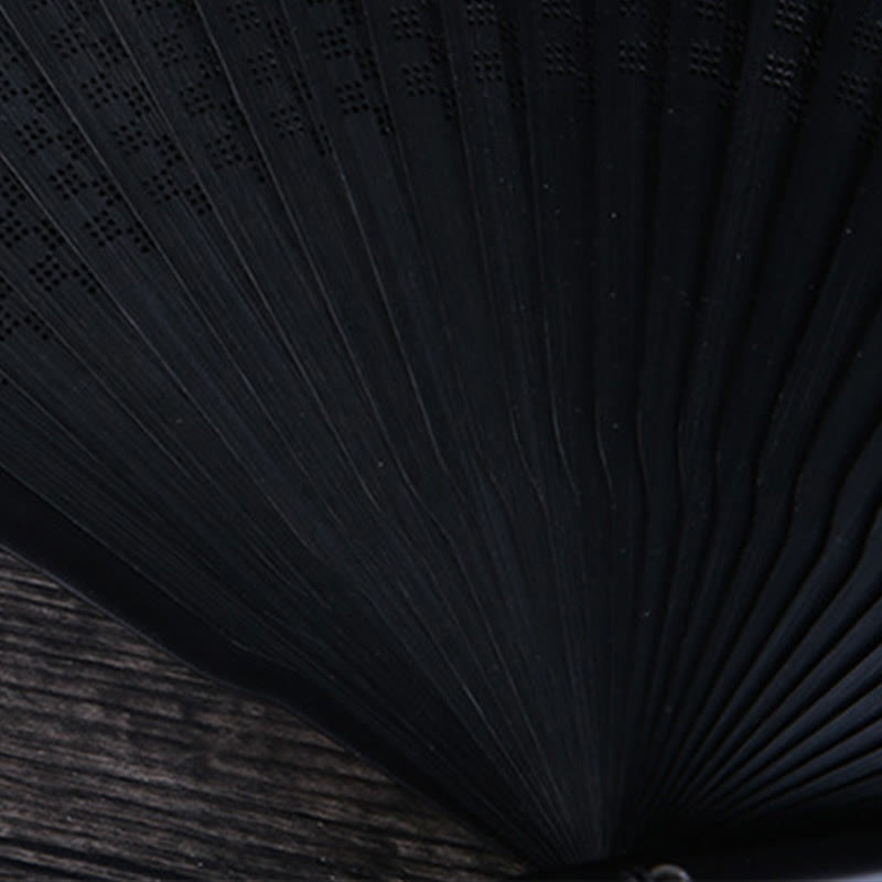 Buddha Stones Mountains Plum Blossom Lotus Magpie Bamboo Leaves Handheld Silk Bamboo Folding Fan 22.5cm - image 16