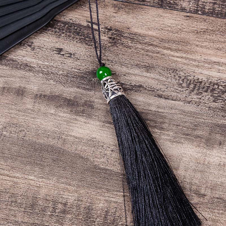 Buddha Stones Mountains Plum Blossom Lotus Magpie Bamboo Leaves Handheld Silk Bamboo Folding Fan 22.5cm - image 7