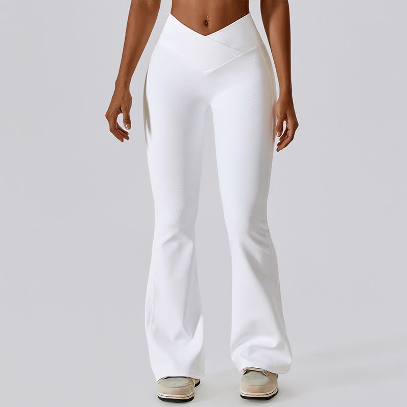 Buddha Stones Sleeveless Crop Tank Top Flared Pants Sports Fitness Yoga - White - Pants - XL - image 9