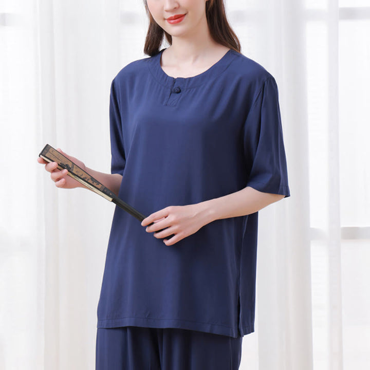 Buddha Stones 2Pcs Half Sleeve T-Shirt Pants Meditation Zen Tai Chi Cotton Linen Clothing Unisex Set - image 19