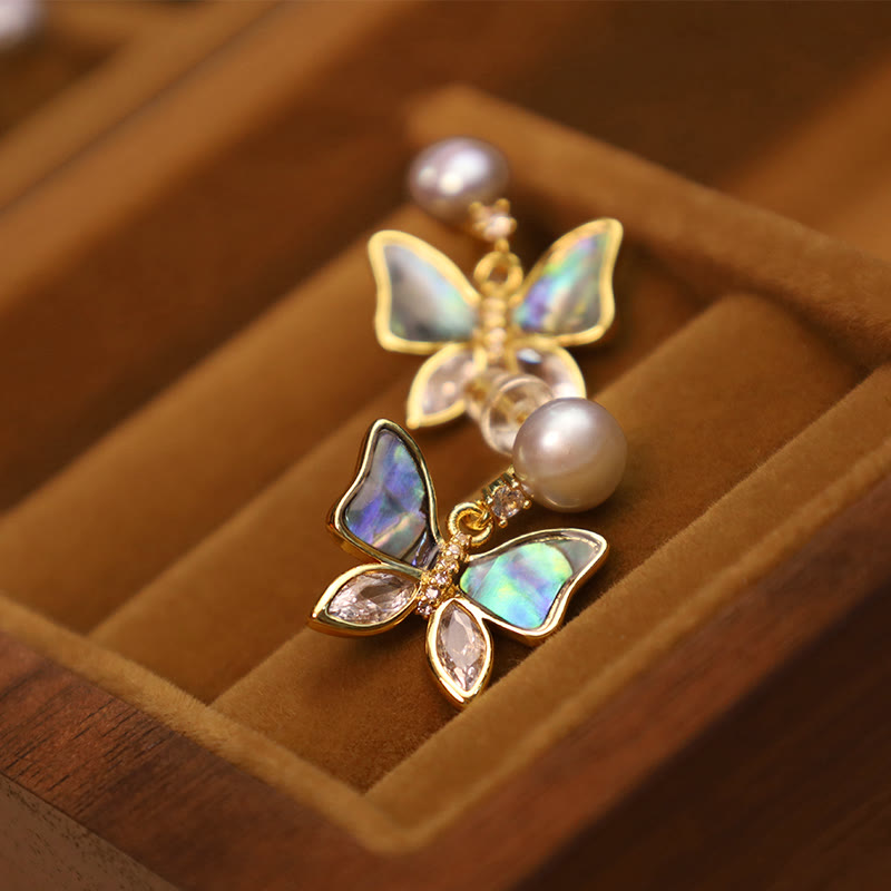 Buddha Stones 18K Gold Plated Copper Natural Shell Pearl Butterfly Sincerity Stud Earrings - image 4