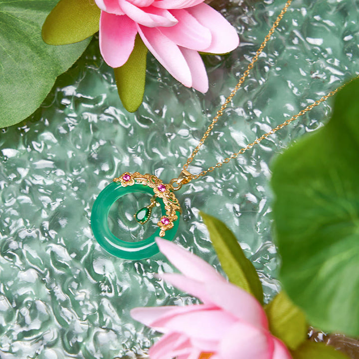 Buddha Stones Green Chalcedony Peace Buckle Design Strength Necklace Pendant - image 11