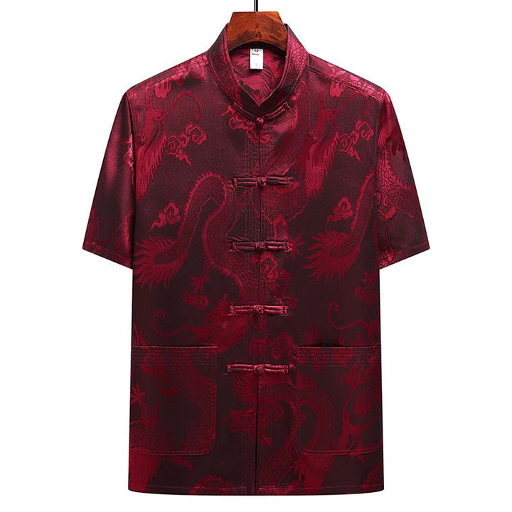 Buddha Stones Dragon Pattern Tang Suit Hanfu Traditional Uniform Short Sleeve Top Pants Clothing Men's Set - image 20