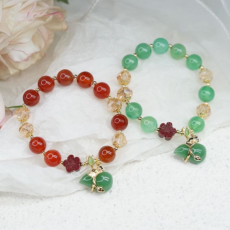 Buddha Stones Natural Red Agate Green Agate Gourd Cinnabar Flower Beads Confidence Bracelet - image 15