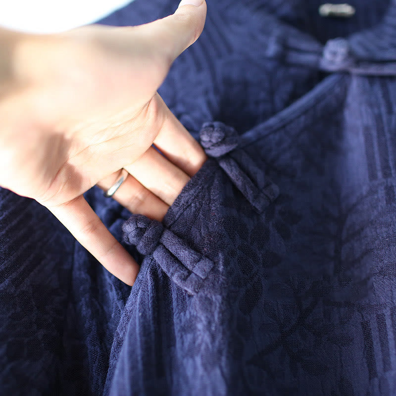 Buddha Stones Flower Jacquard Midi Dress Long Sleeve Cotton Linen Dress Wide Leg Pants With Pockets - image 11