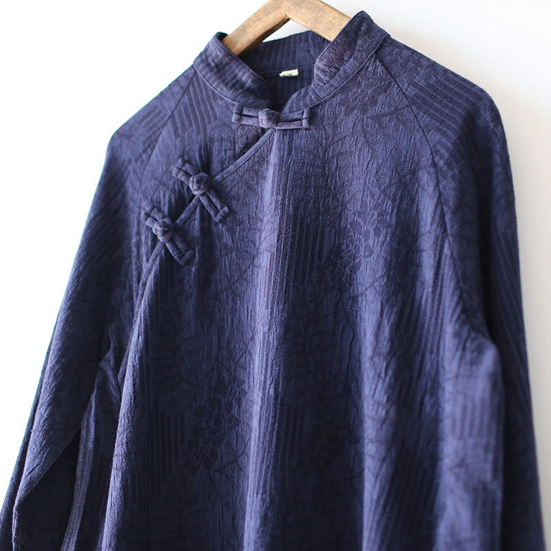 Buddha Stones Flower Jacquard Midi Dress Long Sleeve Cotton Linen Dress Wide Leg Pants With Pockets - image 9