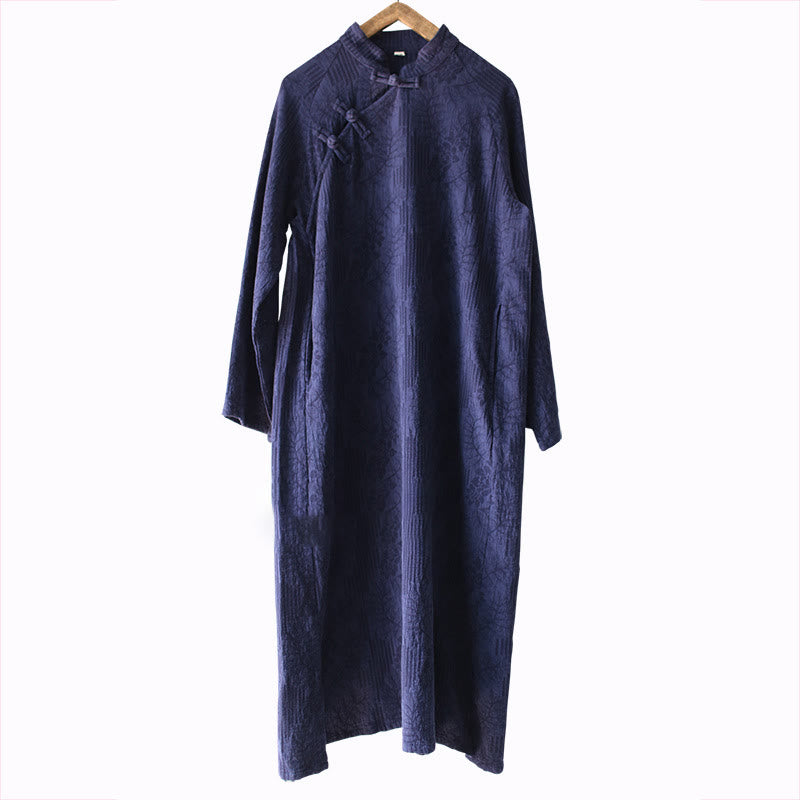 Buddha Stones Flower Jacquard Midi Dress Long Sleeve Cotton Linen Dress Wide Leg Pants With Pockets - image 8