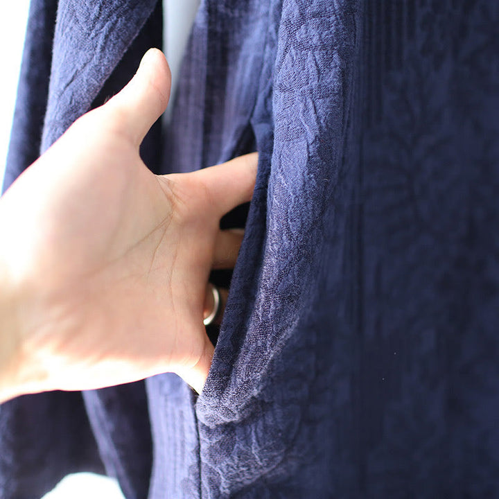 Buddha Stones Flower Jacquard Midi Dress Long Sleeve Cotton Linen Dress Wide Leg Pants With Pockets - image 10