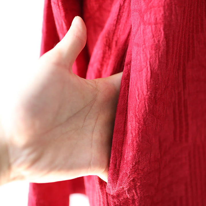 Buddha Stones Flower Jacquard Midi Dress Long Sleeve Cotton Linen Dress Wide Leg Pants With Pockets - image 24