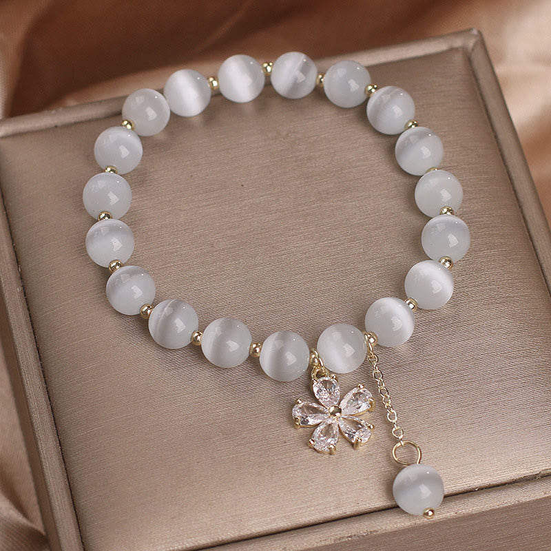 Buddha Stones Cat's Eye Flower Charm Peace Support Bracelet - image 2