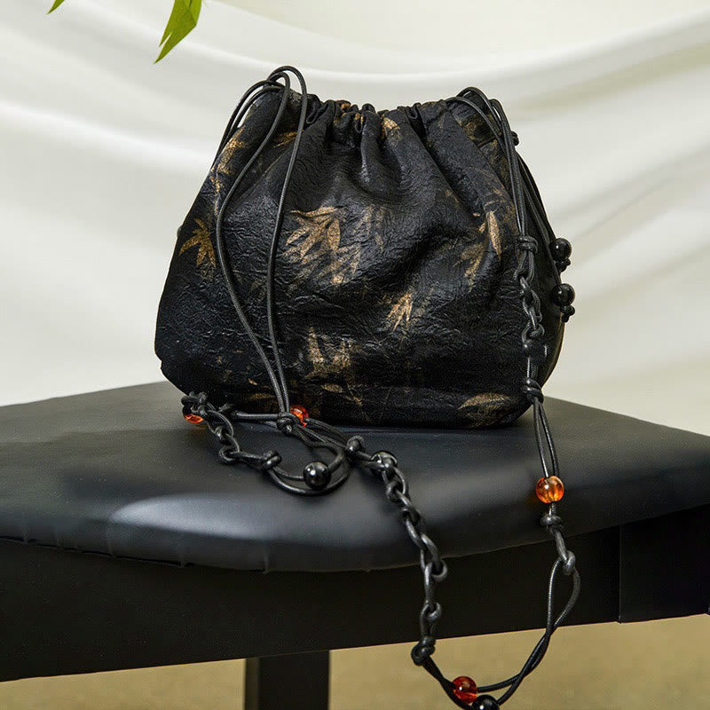 Buddha Stones Yellow Bamboo Leaves Pattern Acetate Crossbody Bag Shoulder Bag - image 1