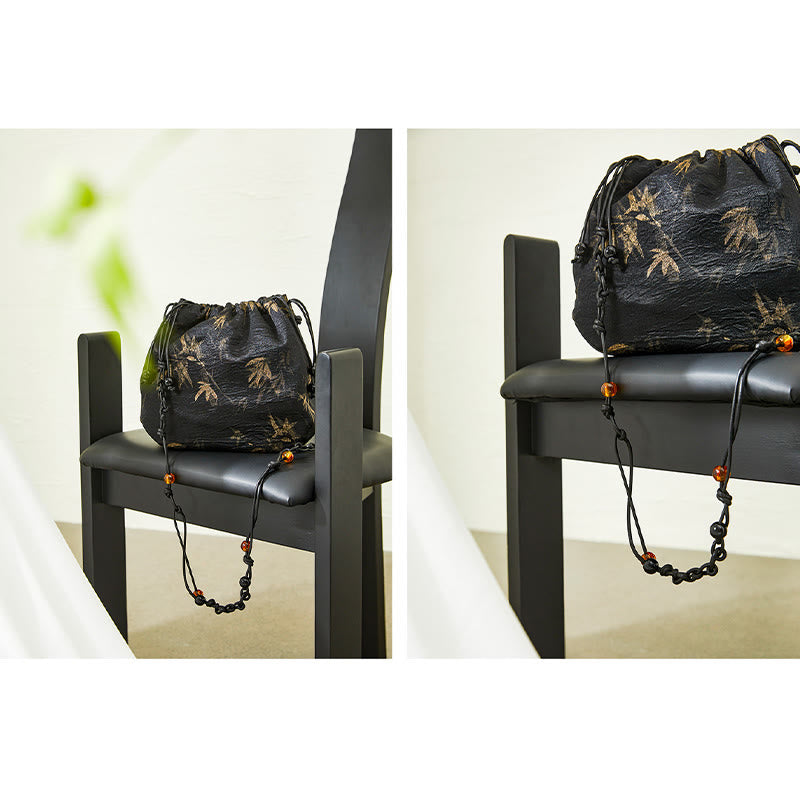 Buddha Stones Yellow Bamboo Leaves Pattern Acetate Crossbody Bag Shoulder Bag - image 7