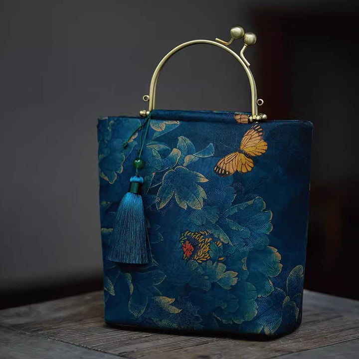 Buddha Stones Leaves Butterfly Metal Chain Crossbody Bag Shoulder Bag Handbag - Blue Leaves Butterfly 19*23*10cm - image 0