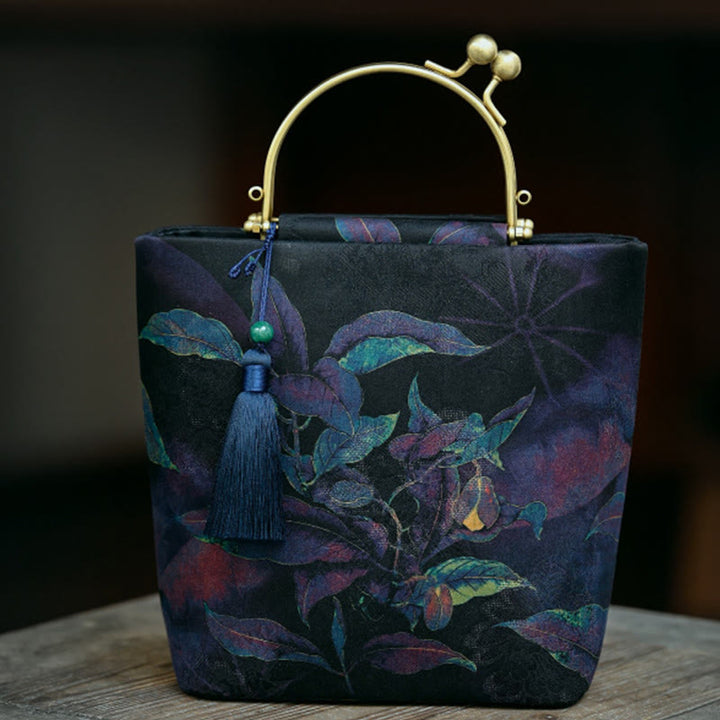 Buddha Stones Leaves Butterfly Metal Chain Crossbody Bag Shoulder Bag Handbag - Dark Purple Leaves 19*23*10cm - image 11