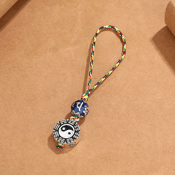 Buddha Stones Yin Yang Symbol Om Mani Padme Hum Bagua Copper Harmony Key Chain - image 1
