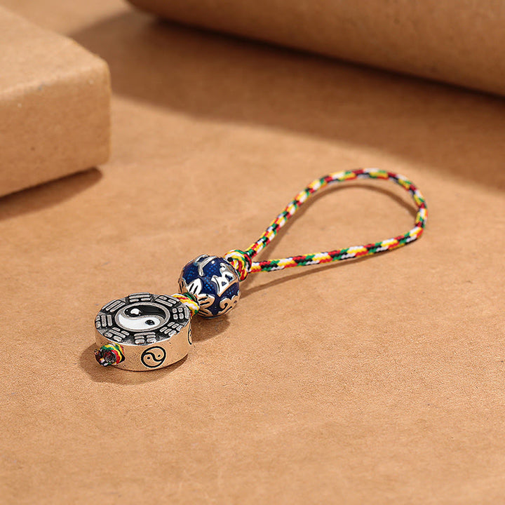 Buddha Stones Yin Yang Symbol Om Mani Padme Hum Bagua Copper Harmony Key Chain - image 2