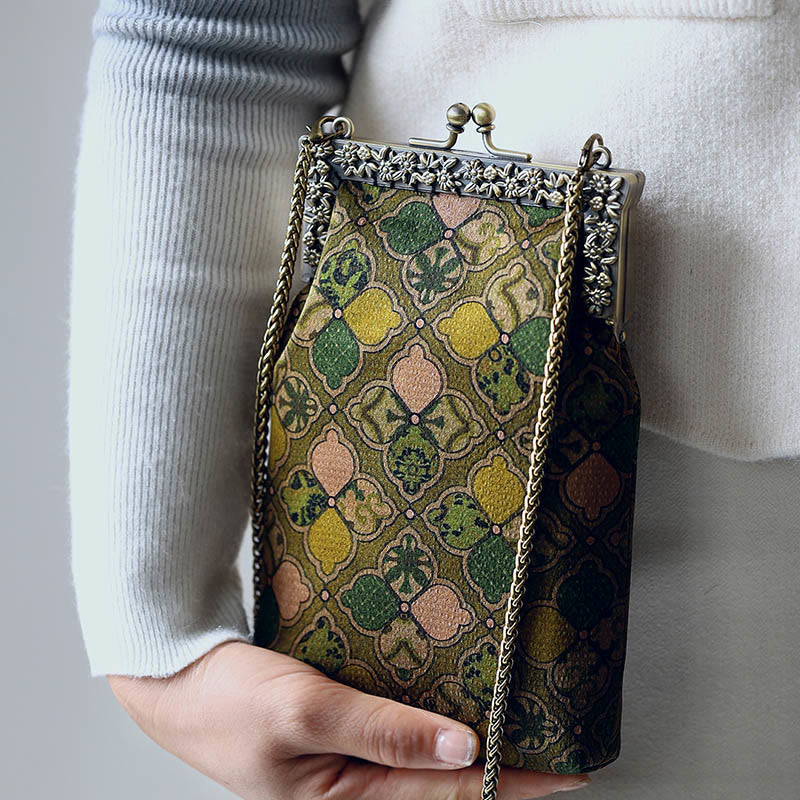 Buddha Stones Green Leaves Handbag Metal Chain Crossbody Bag Shoulder Bag Cellphone Bag - Mobile Phone Bag 12*20*3cm - image 4