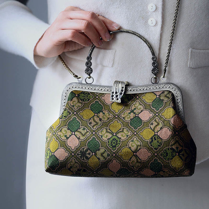 Buddha Stones Green Leaves Handbag Metal Chain Crossbody Bag Shoulder Bag Cellphone Bag - Leaf Pattern Bag 22*14*6cm - image 6