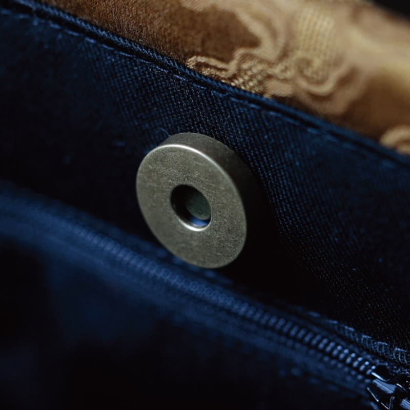 Buddha Stones Yellow Bird Branches Green Peony Flower Bamboo Handles Handbag - image 4