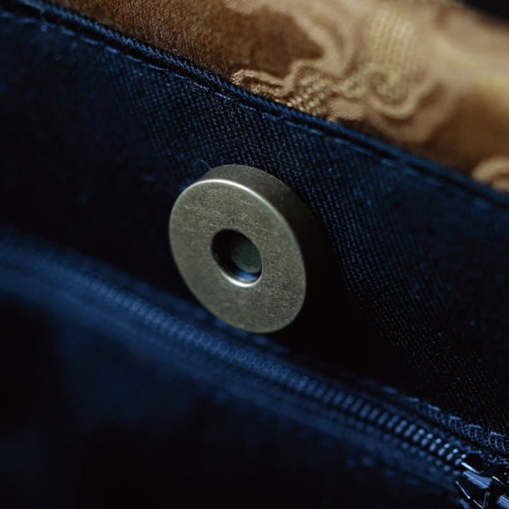 Buddha Stones Yellow Bird Branches Green Peony Flower Bamboo Handles Handbag - image 4