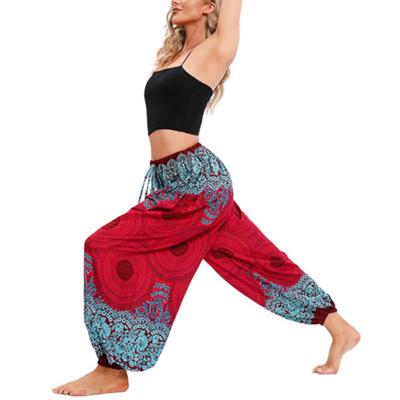 Buddha Stones Loose Circle-shaped Flowers Pattern Harem Trousers Women's Yoga Pants - image 5