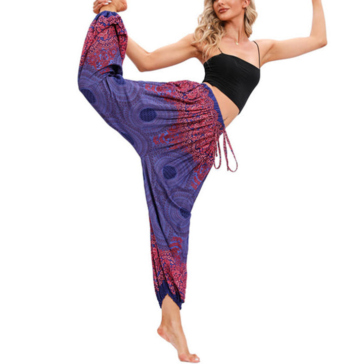 Buddha Stones Loose Circle-shaped Flowers Pattern Harem Trousers Women's Yoga Pants - image 16