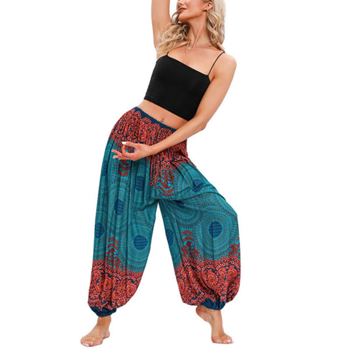Buddha Stones Loose Circle-shaped Flowers Pattern Harem Trousers Women's Yoga Pants - Green(Fit for US4-8/10; UK/AU8-12/14; EU36-40/42) - image 6