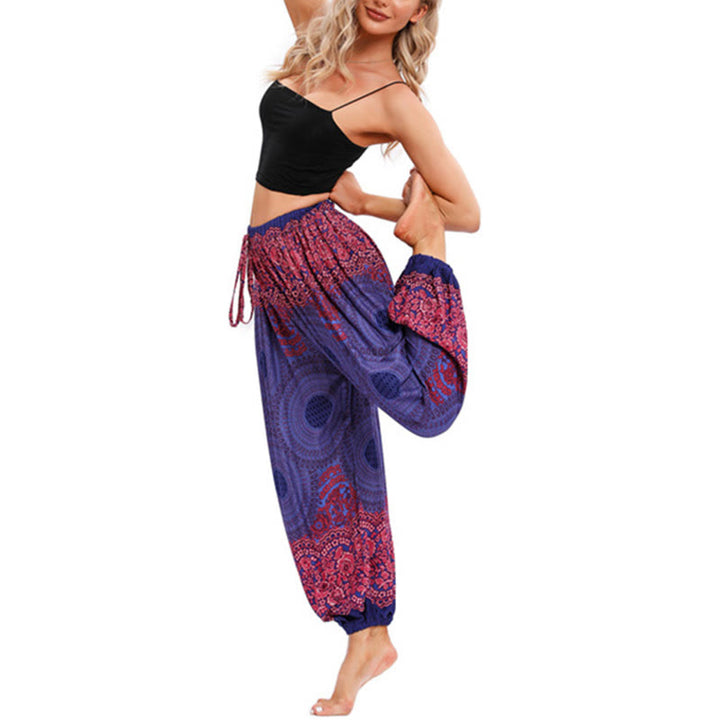 Buddha Stones Loose Circle-shaped Flowers Pattern Harem Trousers Women's Yoga Pants - image 14